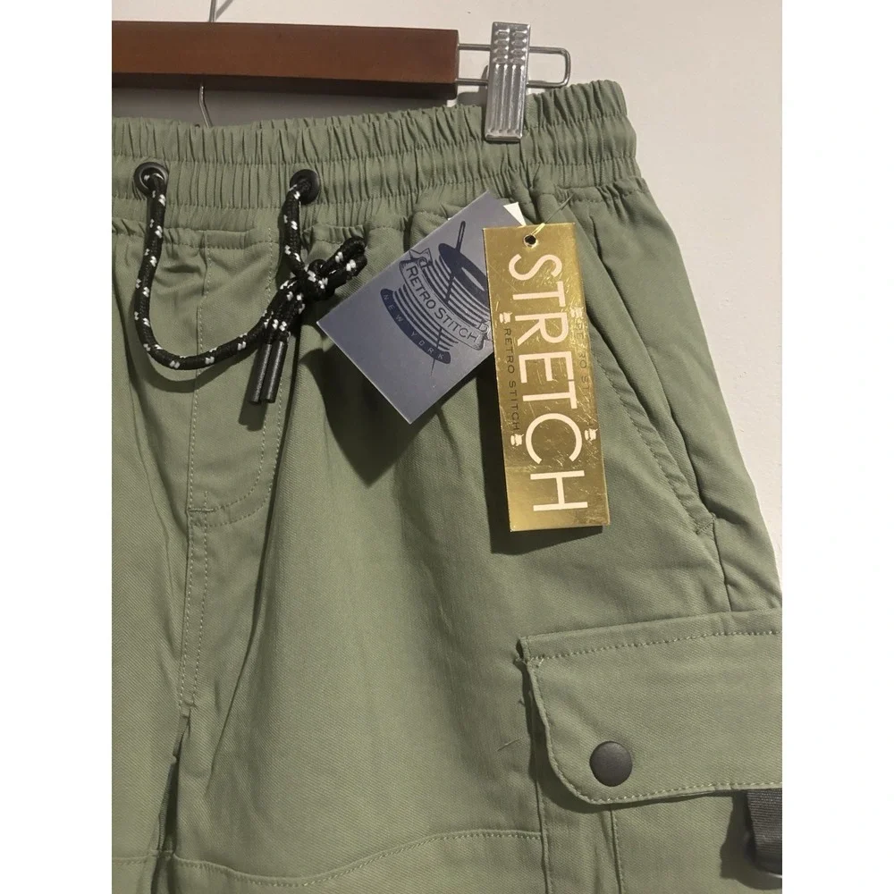 NWT‎ Retro Stitch Men's Cargo Shorts Olive Pocket Small Flat Front Chino Summer
